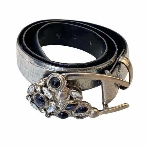 Vintage Sandy Duftler Designs Rhinestone Belt Silver Leather Western Y2K Medium main image 5